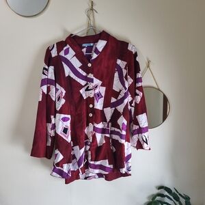 Stylish Women's Red and Purple Button-Up Top